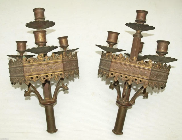 Paire De grand Chandelier Candélabre De Procession En Bronze 19ème Siècle