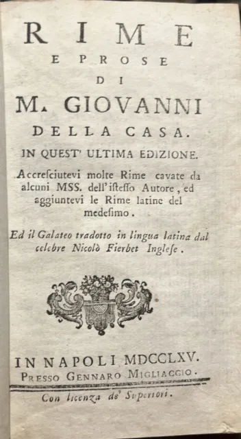 (25e)  Il Galateo - G. della Casa - Rime - 1765