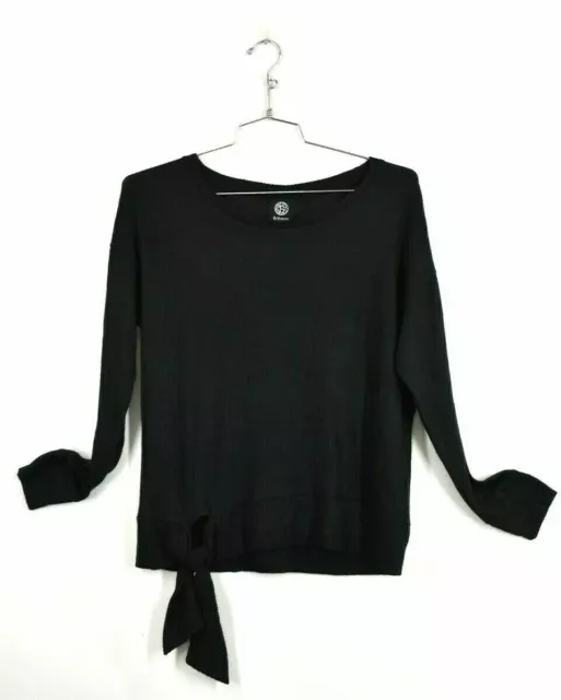 Bobeau Womens Side Tie Pullover Long Sleeve Sweater Black Soft Blouse