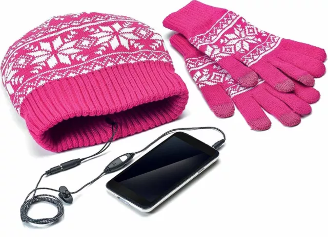 Celly Kit con Guanti Touchscreen e Cappello con Auricolari Integrati, Rosa