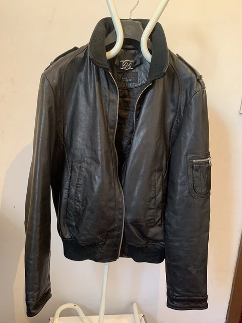 ZARA MAN FAUX LEATHER Bomber JACKET Black, Size Euro Xl - Coat Multiple Pockets