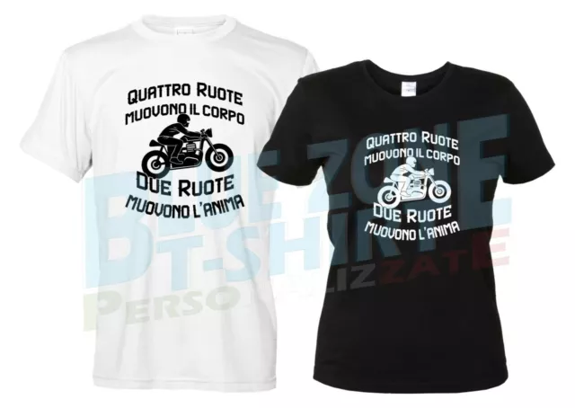 Due Ruote Muovono l'Anima Maglietta Motociclista T-Shirt Moto Biker Uomo Donna