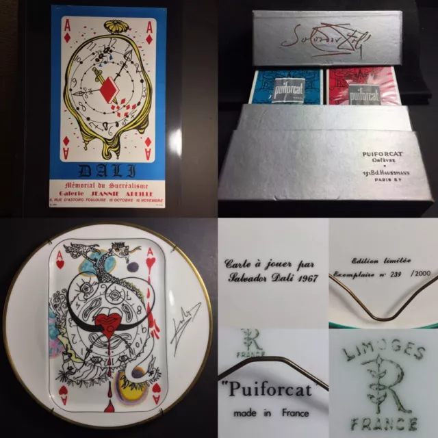 1967 Original DALI Art Exhibition Litho Poster • Playing Cards • Limoges Plates