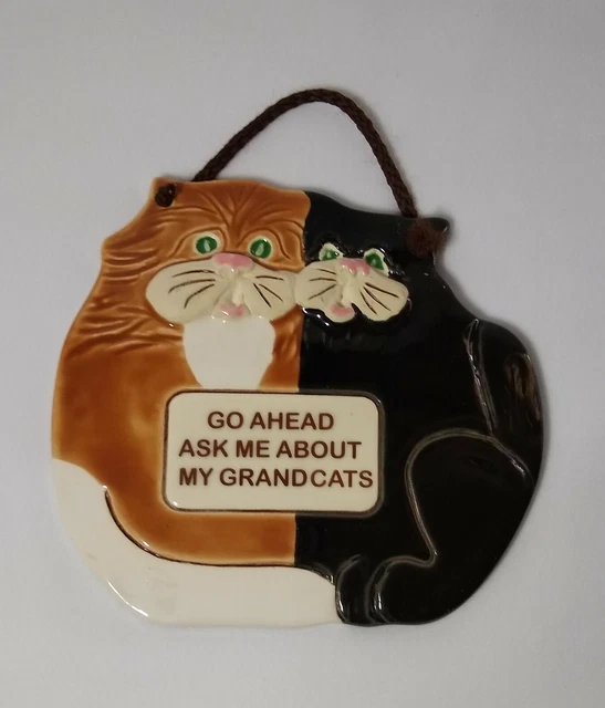 Smokey Mountain Pottery SMP Cat Grandparents Tile Wall Plague Hanging 1994