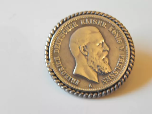 RARITÄT 2 MARK Brosche Historismus 800 SILBER  Kaiser Friedrich