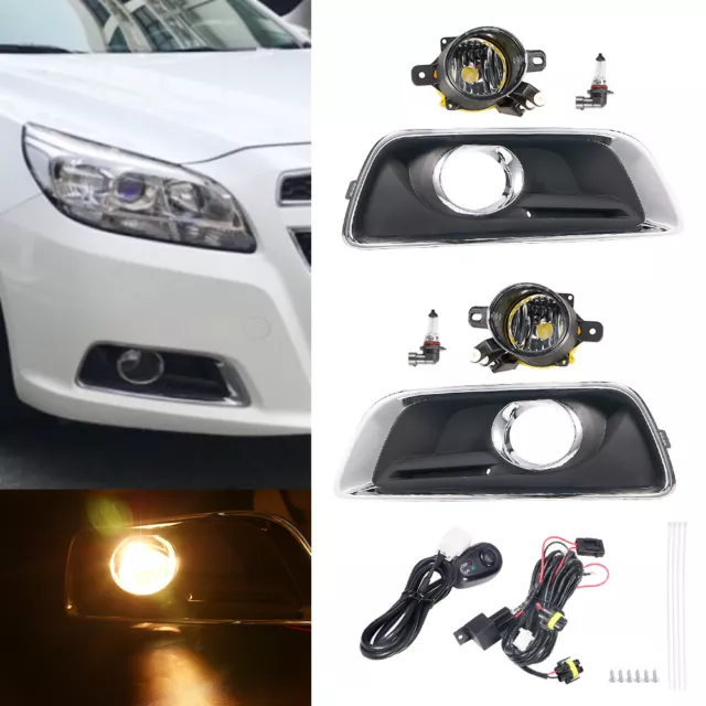 Fog Lights Driving Bumper Lamps w/Switch+Bulbs+Cover Fits For 13-15 Chevy Malibu