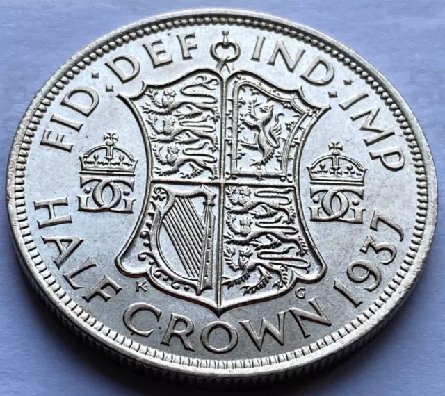 King George VI 1937 Silver 0.500 Half Crown Coin In Very High Grade UK / #35