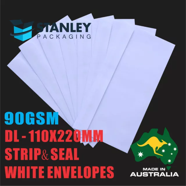 2000x DL White Business Envelope Strip N Seal Plain Face Wallet 110x220mm 90GSM