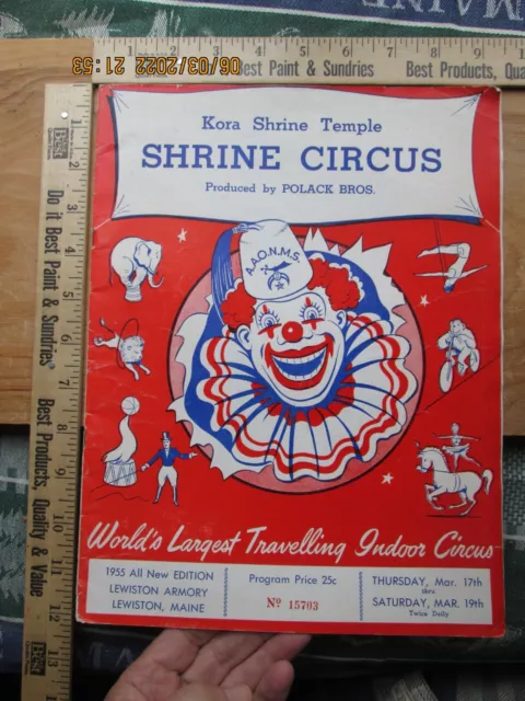 kora shrine temple polack bros. circus 1955 souvenir program lewiston maine