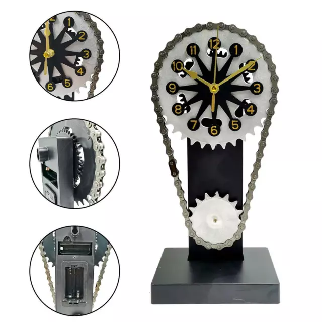Vintage Rotating Gear Clock Desk Clock Antique Gear Iron Timing Chain Sha New J1