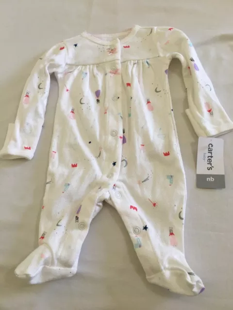 New Carter's Princess Cotton Pajama PJs Sleeper Baby Girl Infant White
