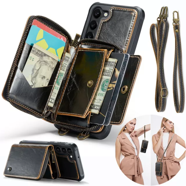 For Samsung S21 S22 S23 Case Cover Crossbody Handbag Wallet Zipper Card Holder