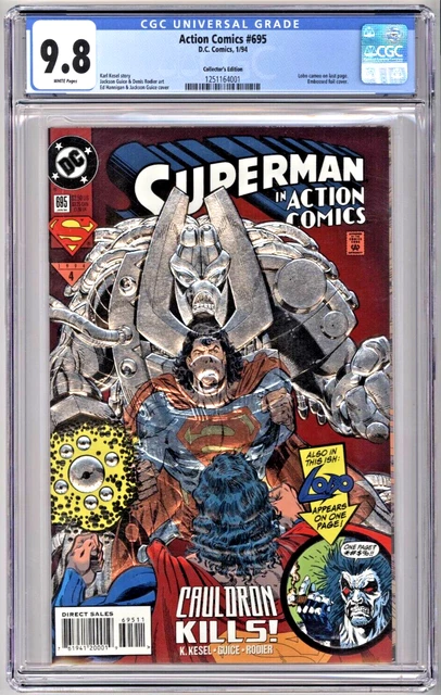 Dc 1994 💥 Superman Action Comics #695 Cgc 9.8 💥 Embrossed Foil Cover Lobo App!