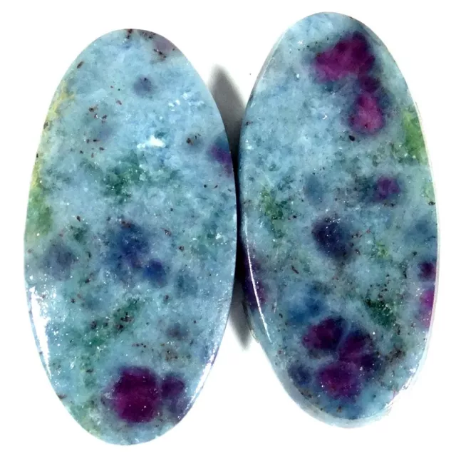 Matched Pair 51.70Cts. 15X30X5mm 100% Natural Ruby Kyanite Oval Cab Gemstone