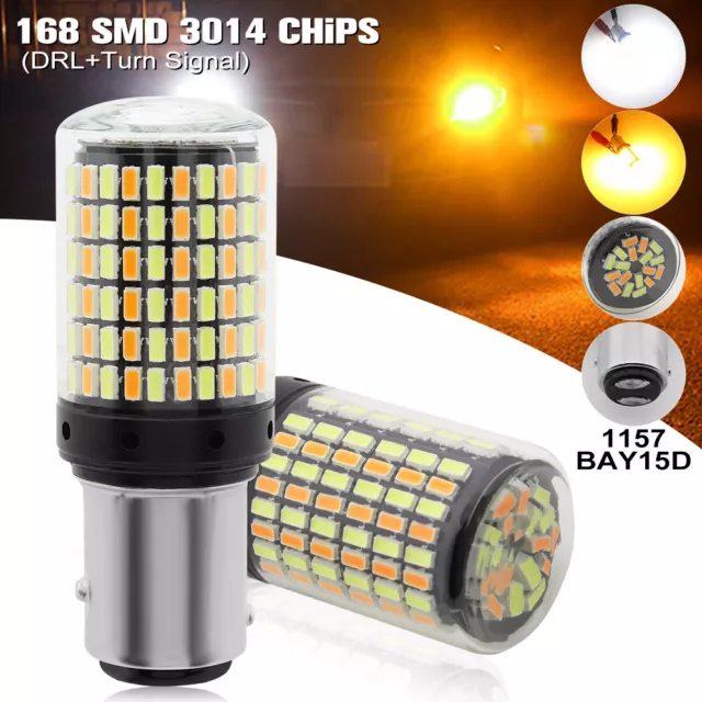 2X 1157 BAY15D LED Light 168SMD White&Amber DRL P21/5W Car Turn Signal Lamp