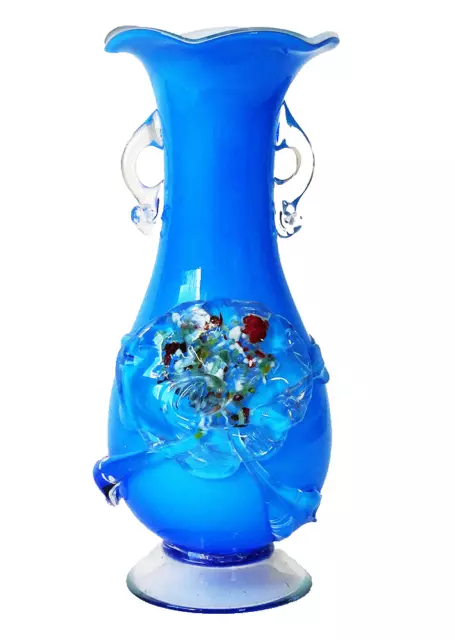 ºººjarrón Decorativo Cristal De Murano Azul Diseño Millefiori Italia Vintageººº