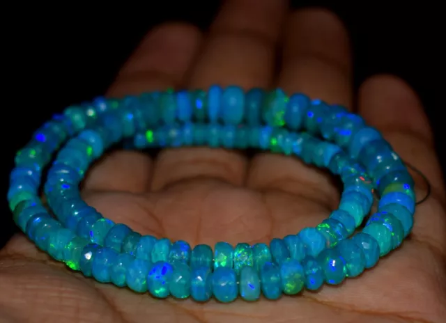 Natural Ethiopian Opal Fire Blue Faceted 4x5mm Gemstone Beads Strand 8"