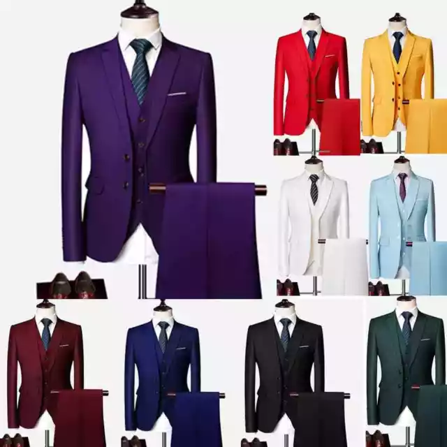 Premium Quality Men's Smart Fit Tuxedo 3 Pieces Suit Dress Wedding Work & Party