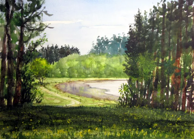 Landschaftsaquarell   " Am See " Aquarellgalerie Sieber