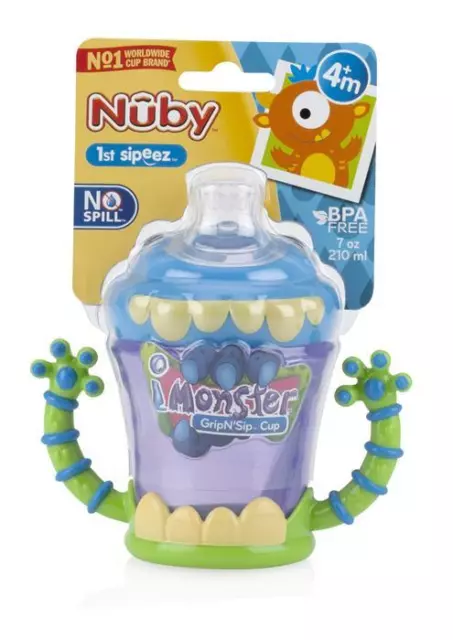 Nuby iMonster GripN'Sip Sippy Cup - No Spill - SoftFlex Valveless Silicone Spout