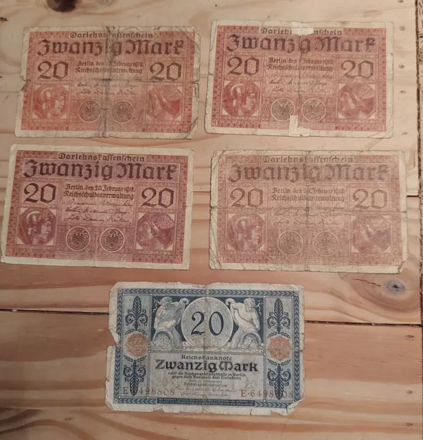 Konvolut alte Geldscheine Reichsbanknote + Darlehenskassenscheine 1915+1918