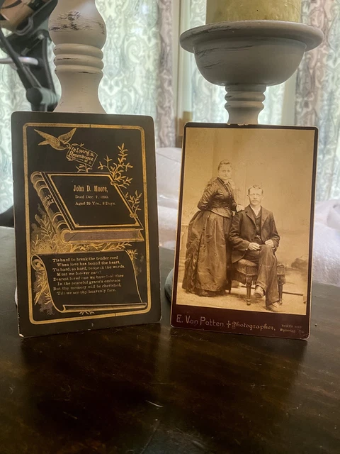Memento Mori Funeral Card and Cabinet Card Photo John D. Moore 1893 Post Mortem