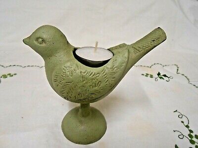 Bird  Cast Iron Victorian Style  Tea Light Candle Holder, Green w/ Details