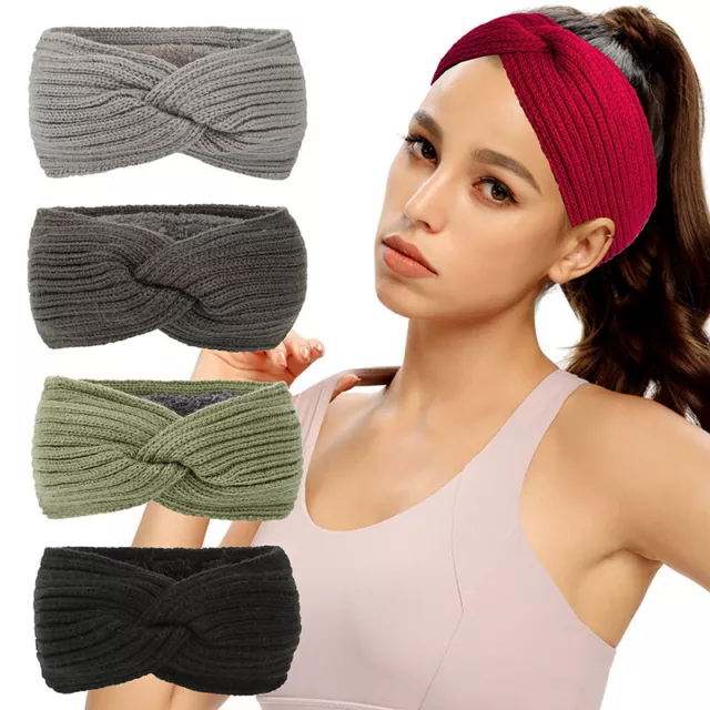 Women Warm Knit Fleece Lined Headband Winter Ear Warmer Hair Band Head Wrap