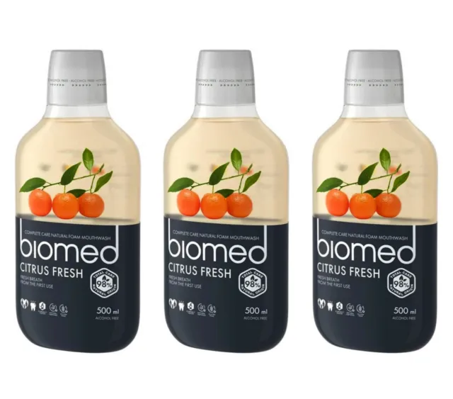Splat Biomed Citrus Fresh Komplette Pflege 98% Natürliches Mundwasser 500ml x 3