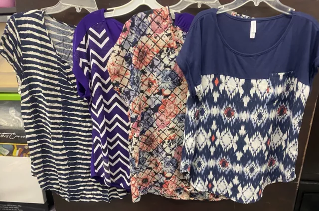 Lot Of 4 Ladies Short Sleeve Blouses Women’s Shirts Business Casual Size L & XL