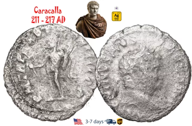 Ancient Roman Empire Coin Silver Denarius Caracalla 211 - 217 AD Authentic#20882