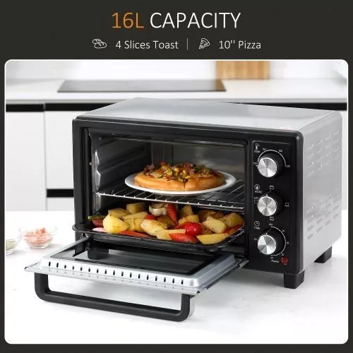 HOMCOM Mini Oven 16L Grill Toaster Pizza Timer 1400W Countertop Small Kitchen