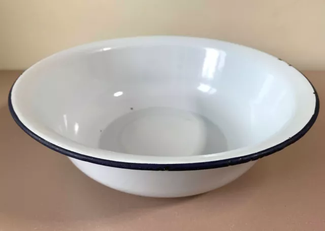 Pale Blue Large Enamelware Salad Bowl Shabby French Country Style Soviet USSR