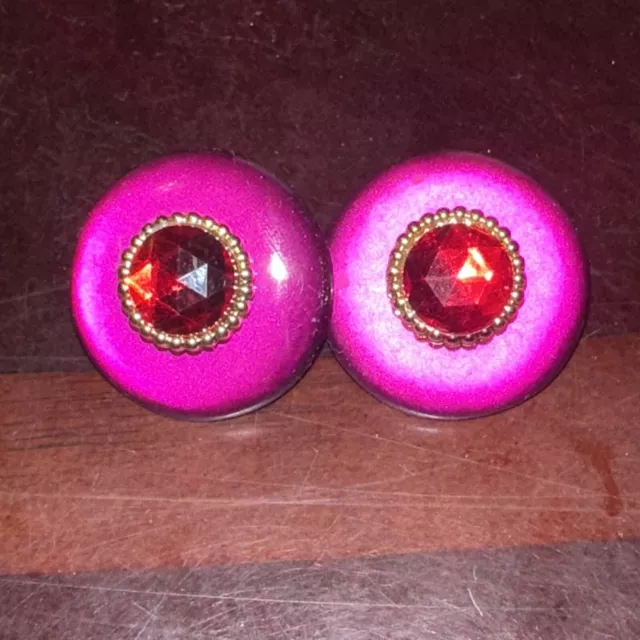 Vintage 'Contempra' Red Pink And Gold Tone Round Pierced Earrings