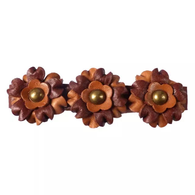 Pince barrette cheveux femme ethnique 3 fleurs cuir rouge marron clair et foncé