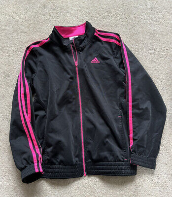childs large black pink adidas tracksuit top Age 12  - 14
