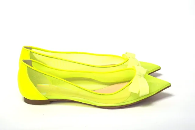 Christian Louboutin Neon Yellow Bow Mesh Flats Shoes EU35 / US5