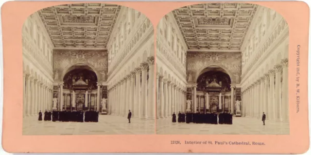 Italie.italia.Rome.Roma.Interior St Paul's Cathedral.Photo Stereo Kilburn.1897.