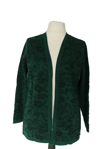 Sheego Donna Cardigan Maglione Cardigan Verde Brillantini Motivo Taglie Forti