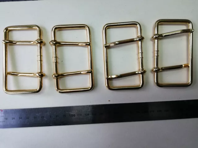 4 große Schiebestege Gürtelschnallen goldfarben Schnallen Metall 90x50 mm