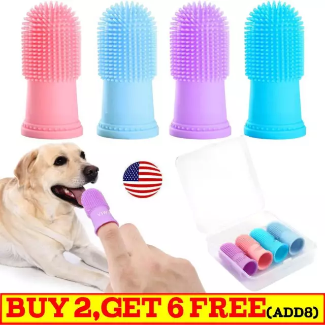 Pet Dog Cat 360º Finger brush Toothbrush Full Surround Silicone Bristles Oral