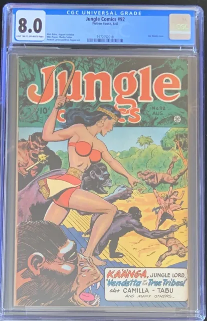 Golden Age Jungle Comics #92 CGC 8.0 August 1947! Gorgeous cover good girl art. 