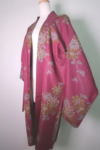 8492F2 Silk Vintage Japanese Kimono Haori Jacket Chrysanthemum