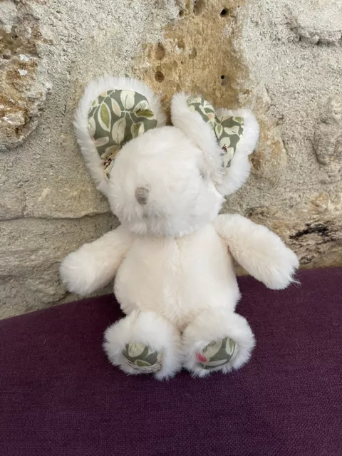 LO/Doudou Peluche lapin Blanc Pretty Bukowski –tissu Feuilles Vert TBE