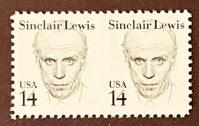 ERROR- US #1856c 14c Sinclair Lewis Mint OG NH Pair Imperf Error with PSE Cert