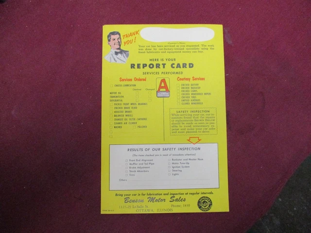 ORIGINAL 1950S PACKARD Vehicle Inspection Card $8.00 - PicClick