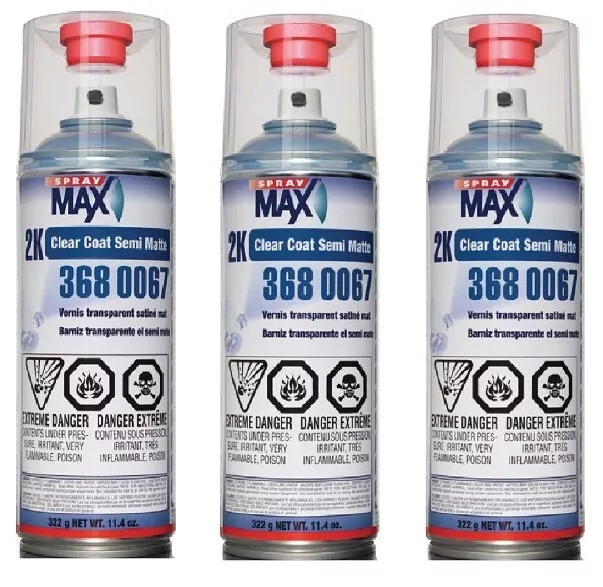 11.4oz Spraymax 2k Satin Clear Coat  Aerosol 3680067 - Car Paint Repair (3 Pack)