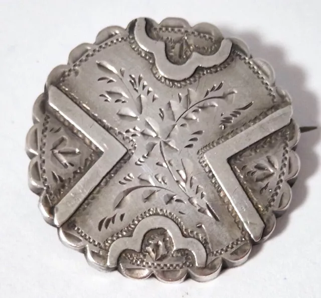 PRETTY VICTORIAN ENGRAVED & OVERLAID SILVER FLOWER BROOCH Stainton Brothers 1891