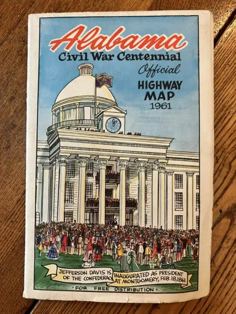 Alabama Civil War Centennial Official Highway Map Colorful Folded Guide 1961