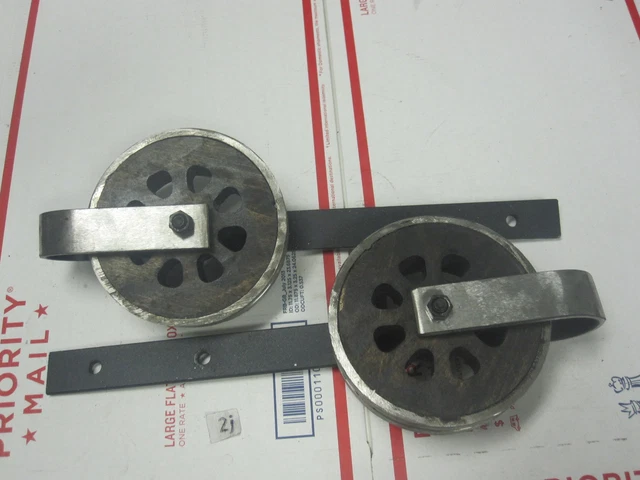 2 Large 5-5/8" x 2-1/2" Barn Door Sliding Door Track-Strap Hanger, Wood Center